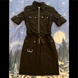 Michael Kors Belted Black Zip-Up Dress